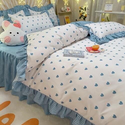 Princess Style Bedding Set Duvet Cover Sheet/bed Skirt Four-piece Ins Nordic Small Floral Fresh Print Girl Heart Bedding