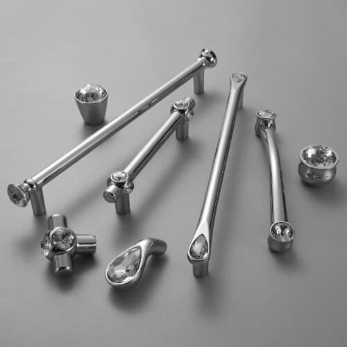 JD Shoes Cabinet Door Knob Furniture Handle Jd Crystal Glass Luxury European Silver & Modern Zinc