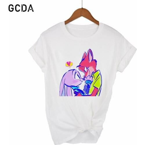 Nick the Fox Judy the Rabbit Graphic Sweet Fashion Trend Cute Women Cartoon Lady Clothes Tops Zootopia Female Tshirt T-Shirt