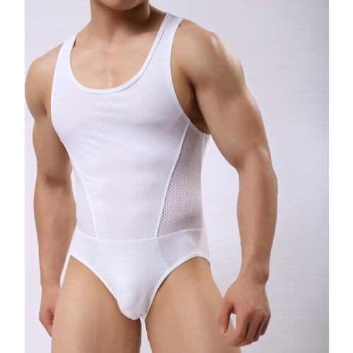 Mens underwear Ice silk high elastic motion jumpsuits clothes one piece sleepwear gay erotic homens