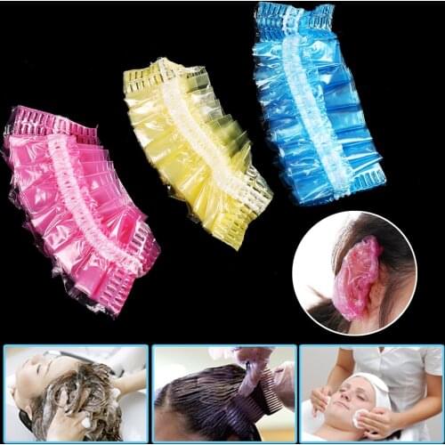 50/100PCS Disposable Transparent Plastic Ear Protector Caps Waterproof Bath Shower Salon Earmuffs Hair Dyeing Styling Tools