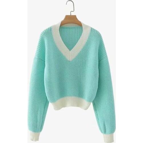 Fall long sleeve crop top women sweaters knit kawaii cropped sweaters sexy pullovers Korean vintage cute sweater v neck Autumn