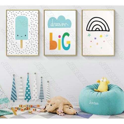 Popsicle Alphabet Rainbow Cartoon Poster Nordic Style Wall Art Canvas Print Painting Children Bedroom Decoration