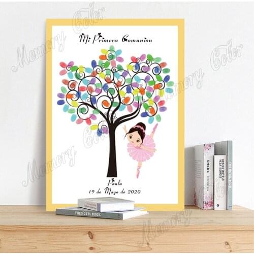 Personalized Theme Name Date Kids First Holy Communion Fingerprint DIY Guestbook For Boys Girls Primera Comunión Party Souvenir