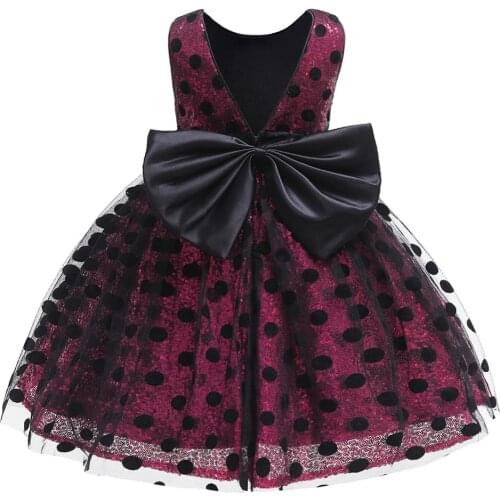 Summer Big bow infant Baby Girl Tutu Dress Sequin dot Baptism Dresses for Girls 1 2 3 4 5 Years Birthday Party Baby Clothing