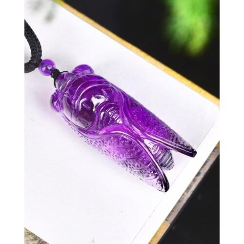 Genuine Natural Purple Amethyst Quartz Cicada Pendant 37*17*16mm Women Men Amethyst Necklace Jewelry Genuine AAAAA