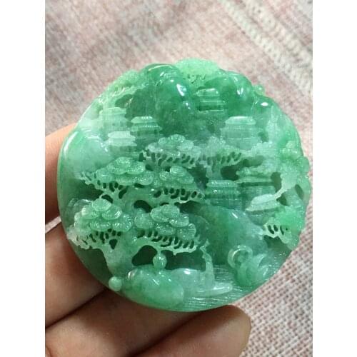 Natural Myanmar jade A HandCarved landscape jadeite emperor green jade pendant jade necklace pendants jewelry jade necklaces