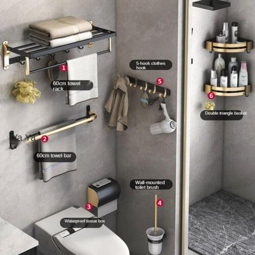 Bathroom Shelf Wall Towel Rack Space Aluminum Light Luxury Wind No Punching Toilet Towel Bar Toilet Bath Decoration Accessories