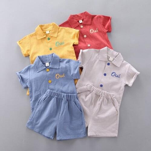 Boys' casual suit summer 2021 summer Korean childrens short-sleeved shirt suit childrens baby two-piece set