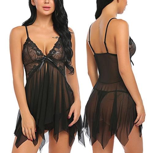 S-XL Women Ladies Sexy Lingerie+G-string Bow Deep V-neck Lingerie Sexy Hot Erotic Sleepwear Babydoll Sexy Underwear Night Dress