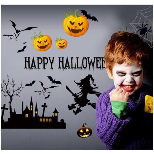 Halloween Removable Wall Sticker All Saints' Day Poster Black Bats Witch DIY Wall Stickers For Kids Rooms Home Decor Decoration