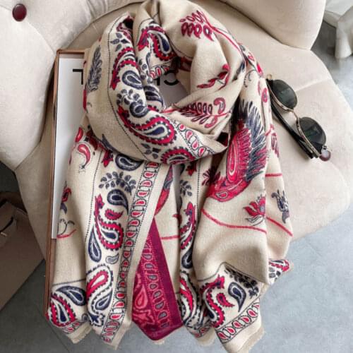Brand Cashmere Scarf Women Luxury Fashion Warm Winter Hijabs Lady Shawls Pashmina 2021 Vintage Long Printed Scarves Wraps