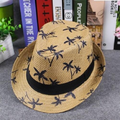 Summer Ladies Sun Hat Maple Leaf Print Mens Straw Hat Girl Retro Beach Panama Curl Hat Chapeu Feminino Jazz Fedora Hat