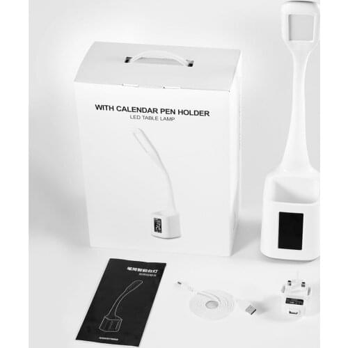 Folding Dimmable Pen Holder LED Table Lamp Smart Lamp With Calendar Display Touch Button Natural Light