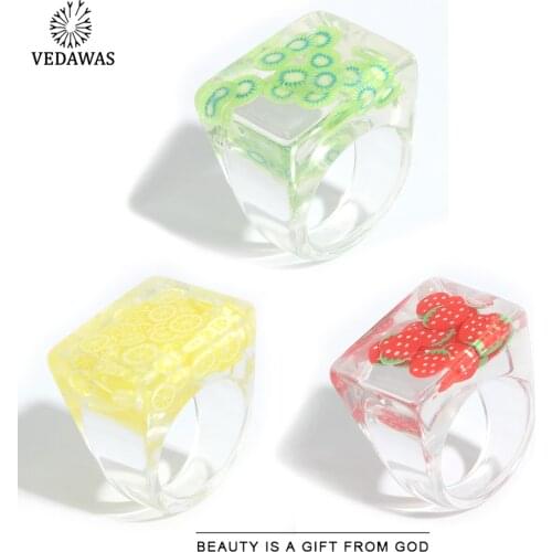 Vedawas 2021 New Acrylic Resin Fruit Transparent Ring for Women Korean Circle Roung Rings Jewelry Frrendship Gifts Wholesale Ins