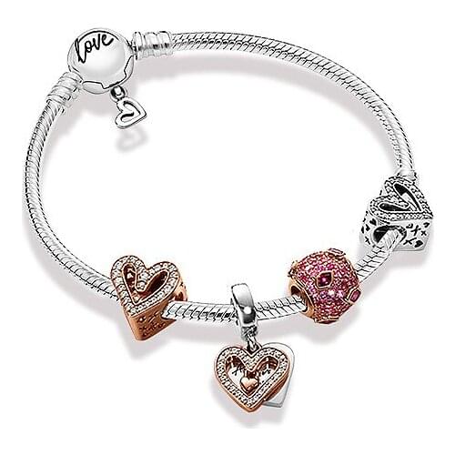 100% S925 Sterling Silver Spring hand-painted love kiss charm hanging jewelry Pan bracelet confession valentines da