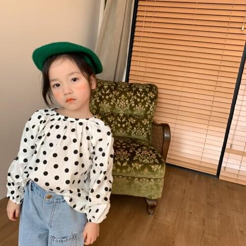 Spring Baby Girls Korean Style Sweet Dot Long-sleeved Cotton Shirt