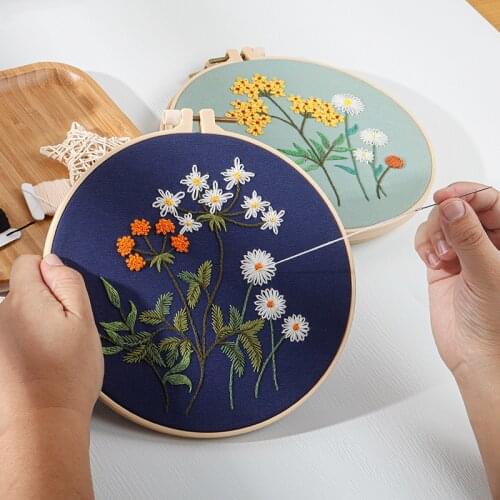 DIY Embroidery Hoop Kit for Beginner Flowers Plants Pattern Needlework Cross Stitch Set Sewing Art Craft Painting Home Decor