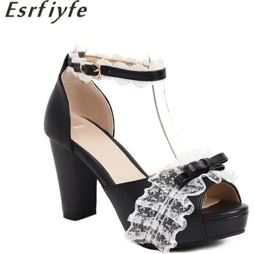 ESRFIYFE 2021 New Fashion Women Sandals High Heel Platform Party Shoes Women Peep Toe Sandals Sweet Lolita Shoes Large Size 17