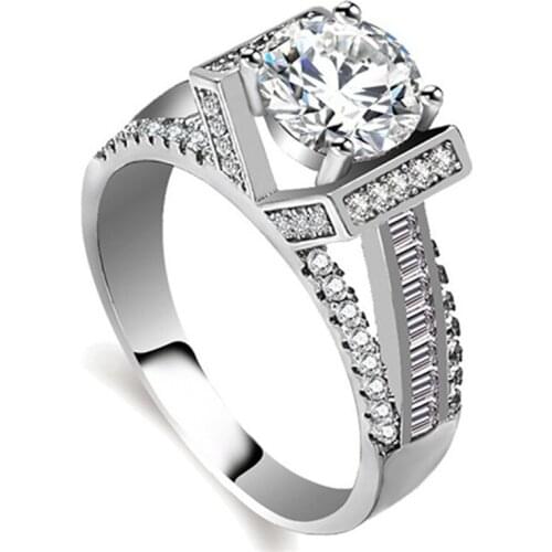 Gu Li Simple Crystal Ring For Women Trendy Engagement Wedding Party Geometric Zircon Rings Jewelry Hand Accessories Size 6-10