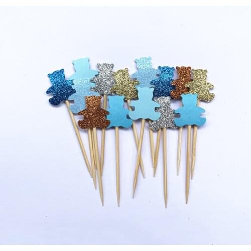 40PCS Bear Cupcake Toppers, Baby Shower Toppers, Cupcake Toppers,blue Toppers, Baby Shower Tags, Bear Food Picks, Cupcake Picks