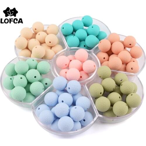 LOFCA 50pcs 15mm Silicone Leather Look Beads Teether Baby Teething Beads BPA Free Baby Silicone Toys For Necklace Making