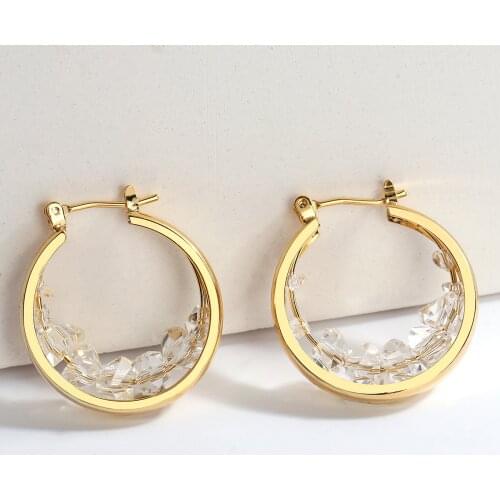 AENSOA Trendy Golden Round Crystal Hoop Earrings for Women Bijoux Simple Geometric Rhinestones Earrings Statement Party Jewelry