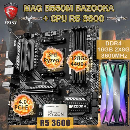 AM4 MSI MAG B550M BAZOOKA Motherboard Combo +CPU AMD Ryzen 5 3600+DDR4 16Gb 3600MHz Ram Set M.2 PCI-E 4.0 Placa-Mãe Desktop B550
