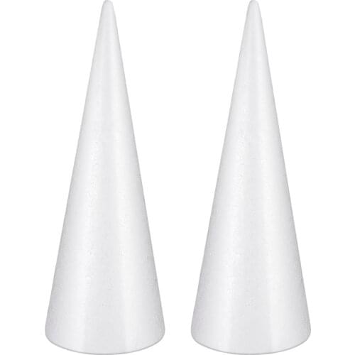 Amosfun 2pcs White Foam Cones Arts and Crafts Cone Shaped Foams Craft Projects Christmas Tree Table Centerpiece Cone Sh