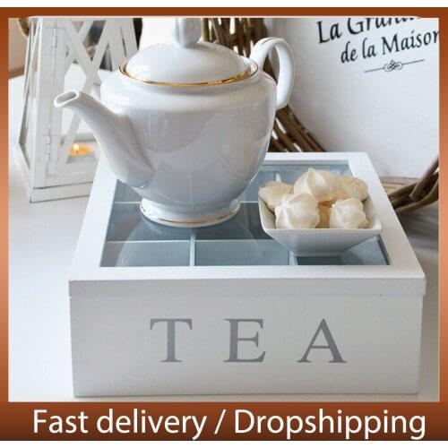 Retro Style Bamboo Tea Box With Lid 9-Compartment Coffee Tea Bag Storage Holder Tea Organizer For Cabinets kitchen accessories
