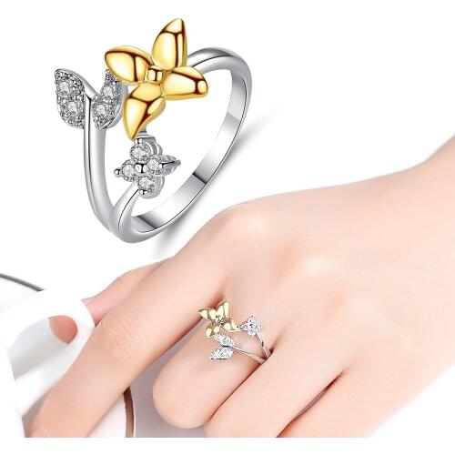 Beiver Fashion Two-tone Flower Rings For Women Copper Plated White Gold Zircon Ring Engagement Wedding Anniversary Ring