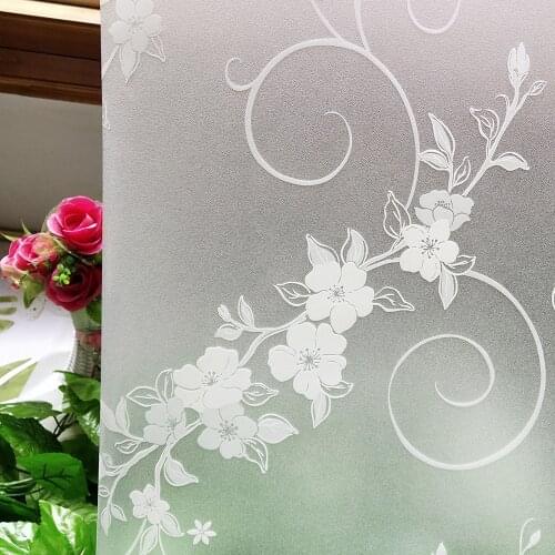 White Flowers Decorative Window Glass Film Opaque Privacy Protective Frosted Window Stickers Static Self Adhesive Film