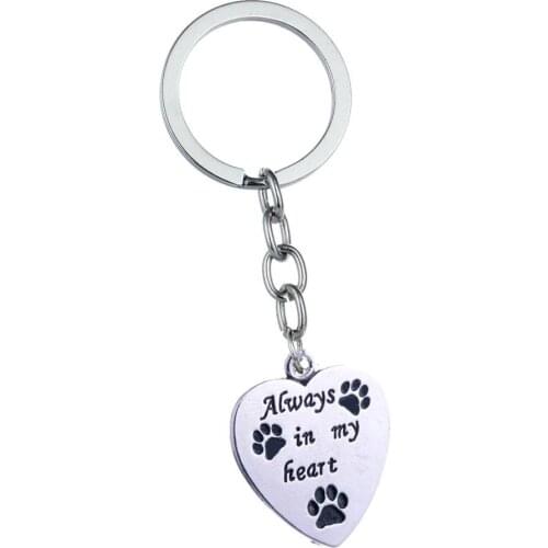 36PC Always In My Heart Dog Pet Paw Prints Keyrings Heart Pendant Charm Keychains Animals Pet Lovers Women Men Gifts Jewelry Hot