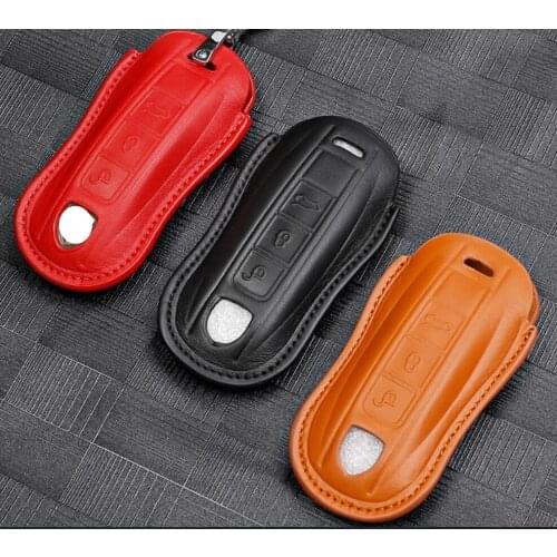 High Quality Car Genuine Leather Key Case Cover Holder For Porsche Macan 911 Panamera Cayenne 2018 2019 Replacement Accessories