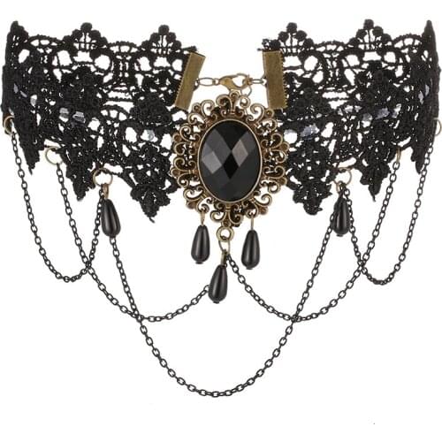 JOUVAL Sexy Gothic Chokers Collar Black Lace Neck Choker Necklace Vintage Victorian Women Chocker Steampunk Jewelry SALE