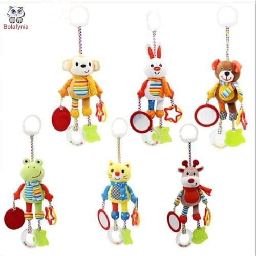 Baby animal cart pendant bedside bed bell newborn hanging bell wind chime comfort children plush toys
