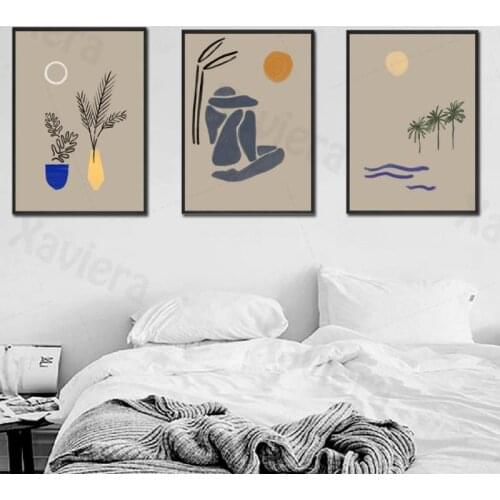 Brown Poster Abstract Bohemian Style Beach View Painting Canvas Print Home Decoration for Living Room Bedroom Mural Wall Art