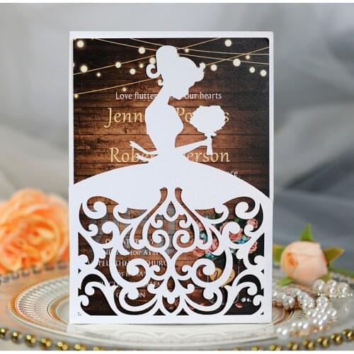 25Pcs Creative Treasure Girl Wedding Invitations With Pearl Paper Laser Cut Invitation Greeting Cards Baby Shower Thank You Card