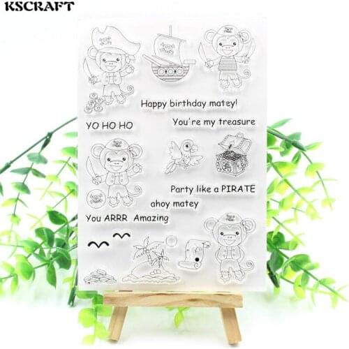 KSCRAFT Pirate Monkey Transparent Clear Silicone Stamps for DIY Scrapbooking/Card Making/Kids Fun Decoration Supplies 166