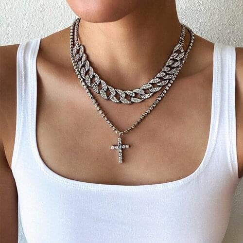 Cuban Link Chain Choker necklace set cross pendant necklace Jewelry Women Men Luxury Jewellery