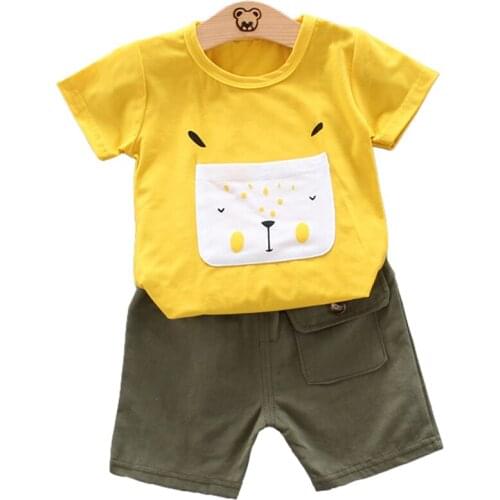 2020 New Summer Child clothes Baby boy Yellow Cartoon T-Shirt +Green Short Two-piece Street Fashion clothing