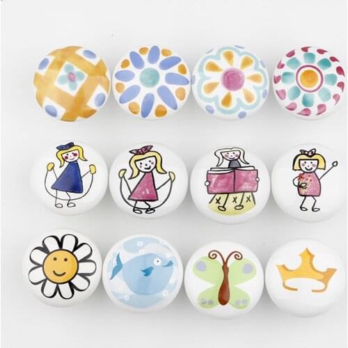 Hot Top Cute Child Nordic Ceramic Single Round Knobs Wardrobe Kitchen Garden Door Handle Modern Cabinet Handle With Screw 1PC