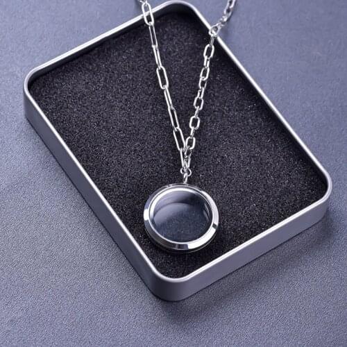 1Pc Simple Oval Paper Clip Round Glass Locket Memory Locket Pendant Clavicle Stitching Necklaces Women Fine Gift Jewelry