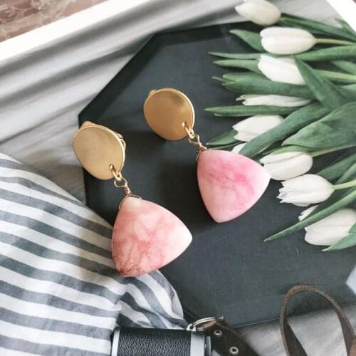 Sweet Pink Triangle Stones Drop Earring Simple Party Modern New Jewelry