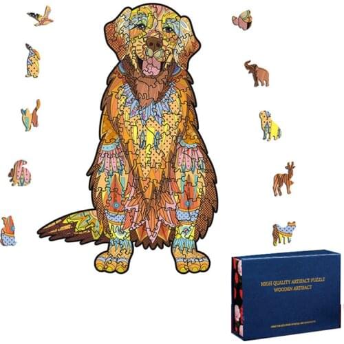 Cute Wooden Jigsaw Puzzle Dog Cat Wolf 3D Wooden Puzzles Games For Kids Adults Educational Toys DIY Wood Puzzle Crafts Gifts
