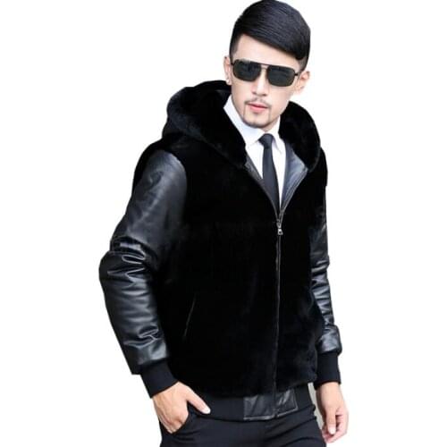 Autumn splice leaher sleeve faux mink fur leather jacket mens winter thicken warm fur leather coat men jackets fashion B240