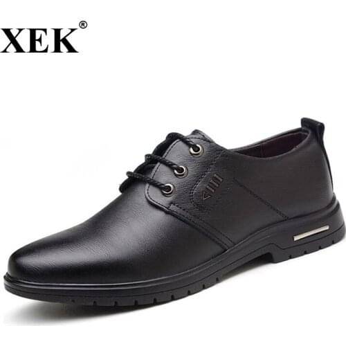 XEK 2018 spring and autumn mens leather shoes leather business dress mens shoes pointed casual shoes Plus size ZLL303