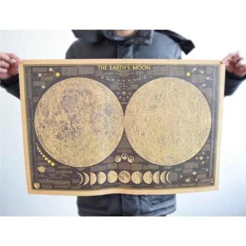 Wall stickers for kids rooms Large Vintage Retro Paper Earth Moon World Map Poster Wall Chart Home Decoration Wall Sticker