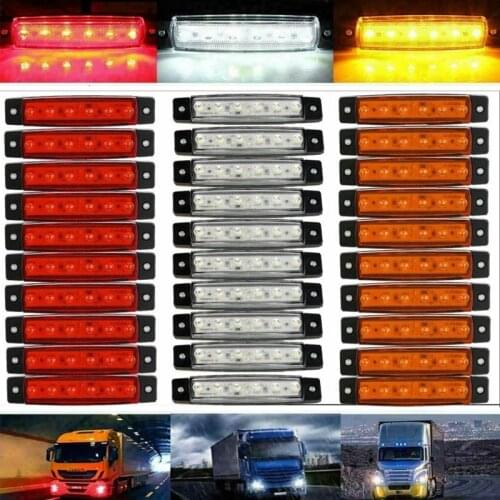NEW-10X Amber + 10X Red + 10X White 12V 6 LED Side Marker Indicator Lights Car Truck Trailer