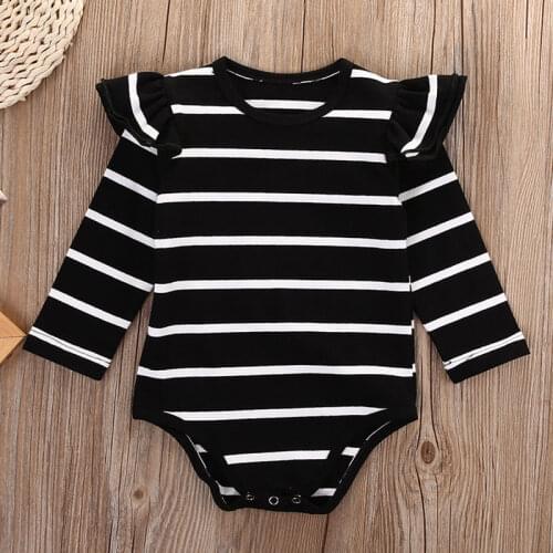 2020 New Infant Toddler Baby Boy Girls Unisex Bodysuit Striped Ruffles Jumpsuit Long Sleeve Tops Clothes Outfits Bodysuits 0-18M